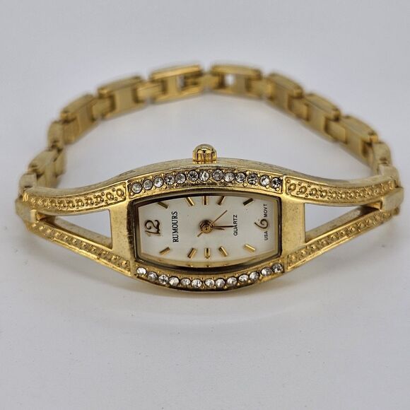 Rumours Women Watch 20MM White Dial Crystal Bezel Gold Bracelet 7.5" New Battery - Picture 1 of 12